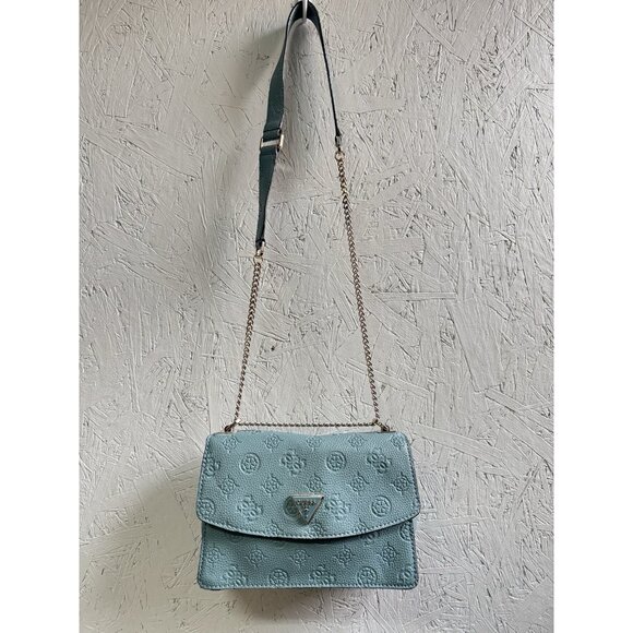 GUESS Cresidia logo embossed convertible small shoulder crossbody bag -Teal - Picture 4 of 14